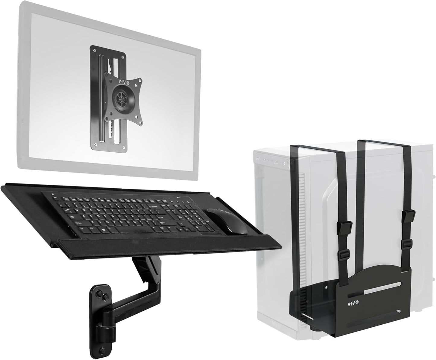 VIVO Sit-Stand Monitor Wall Mount with Pneumatic Arm Tray