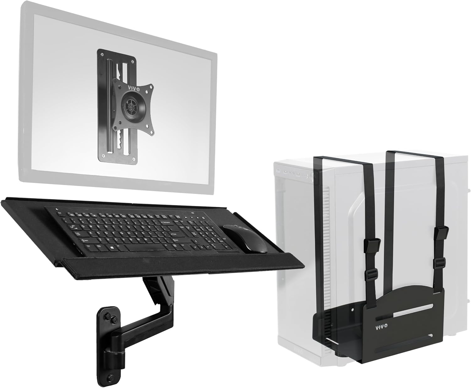 VIVO Sit-Stand Monitor Wall Mount with Pneumatic Arm Tray