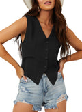 Womens Cropped V-Neck Button-Down Vest - Tailored Waistcoat Fit