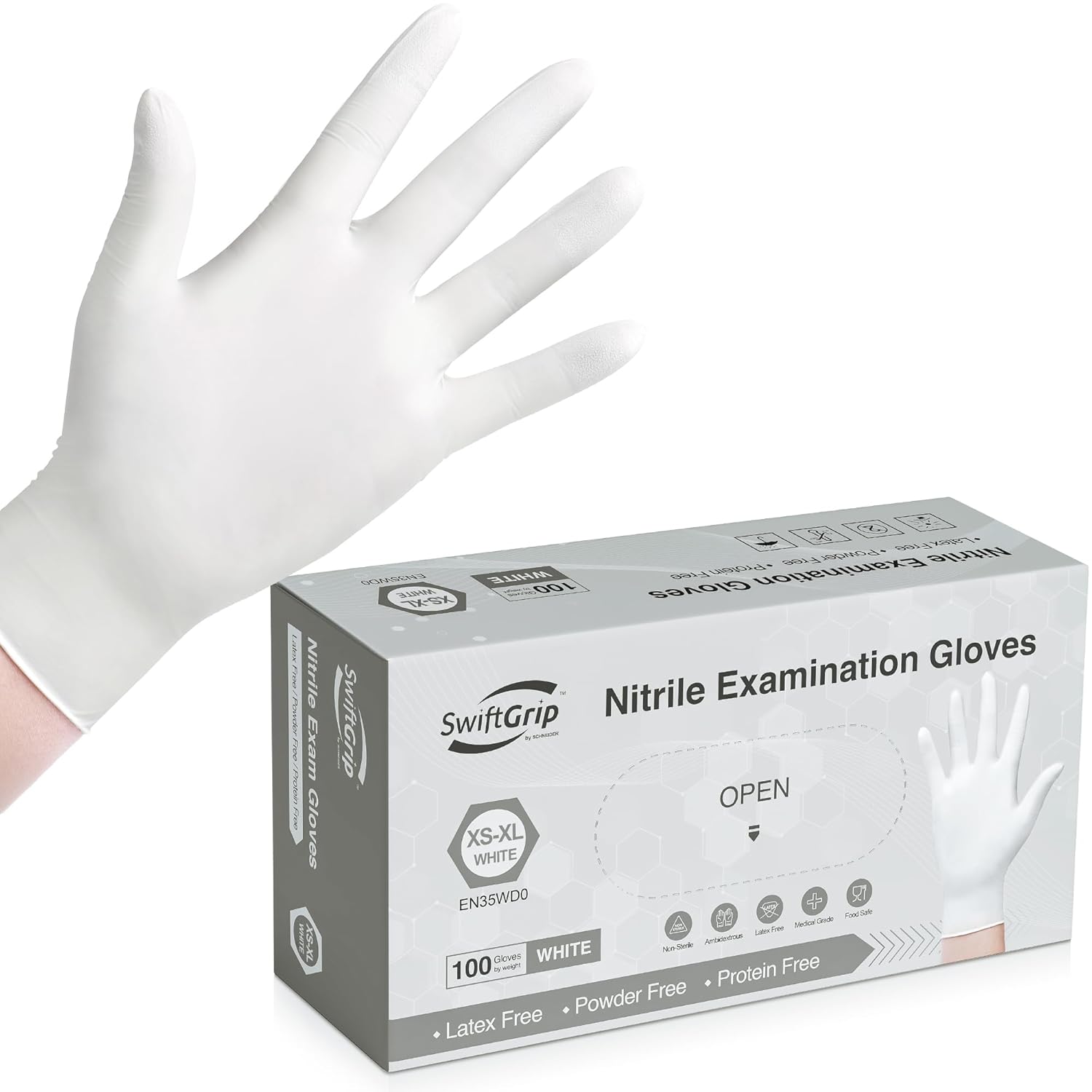 White Nitrile Gloves - 3-mil Medium - Box of 100