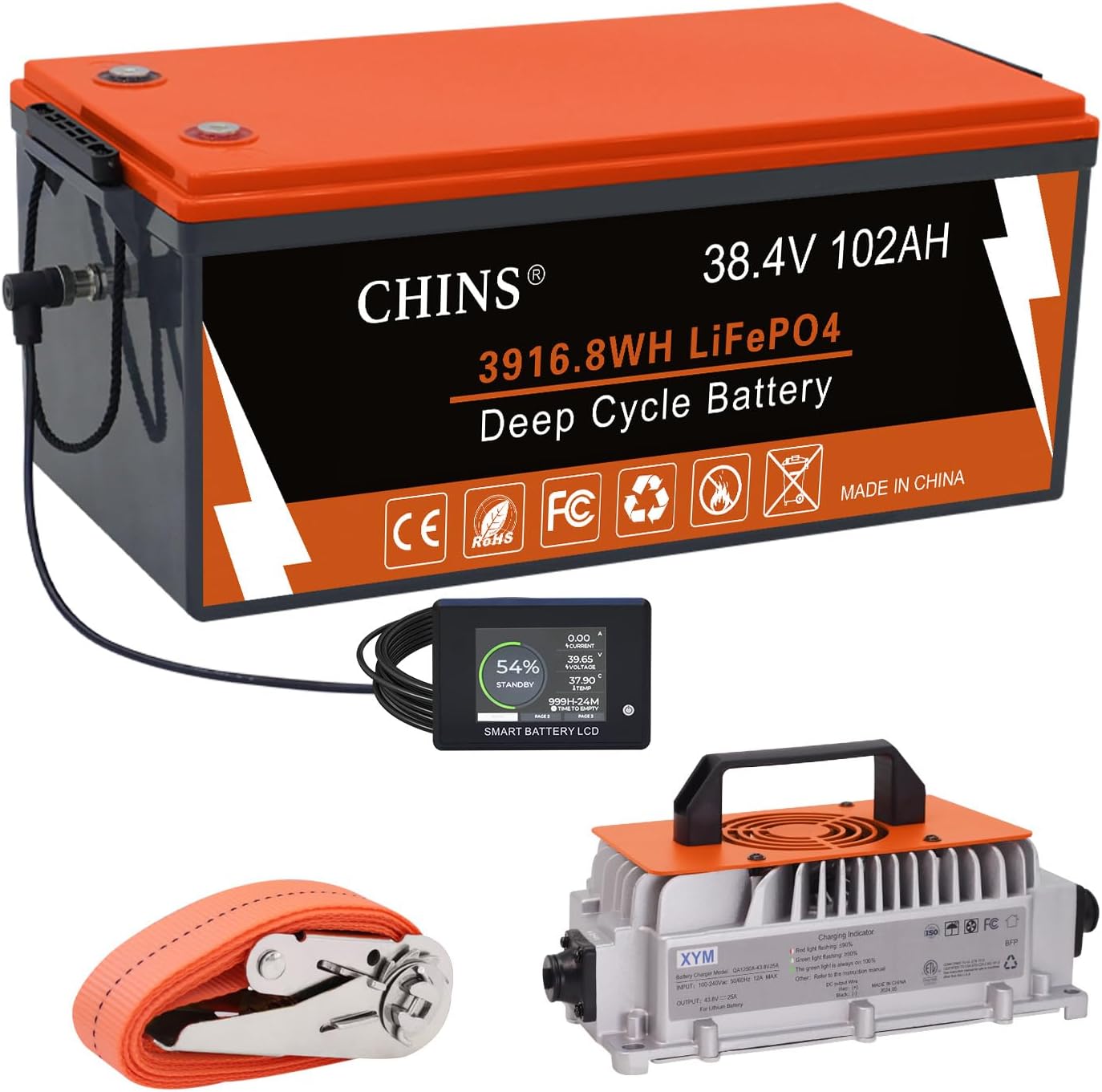 CHINS 36V 102Ah Lithium Golf Cart Battery with Smart BMS