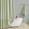 BTTN Extra Long Shower Curtain 72x84 in - Sage Green Boho Tassel