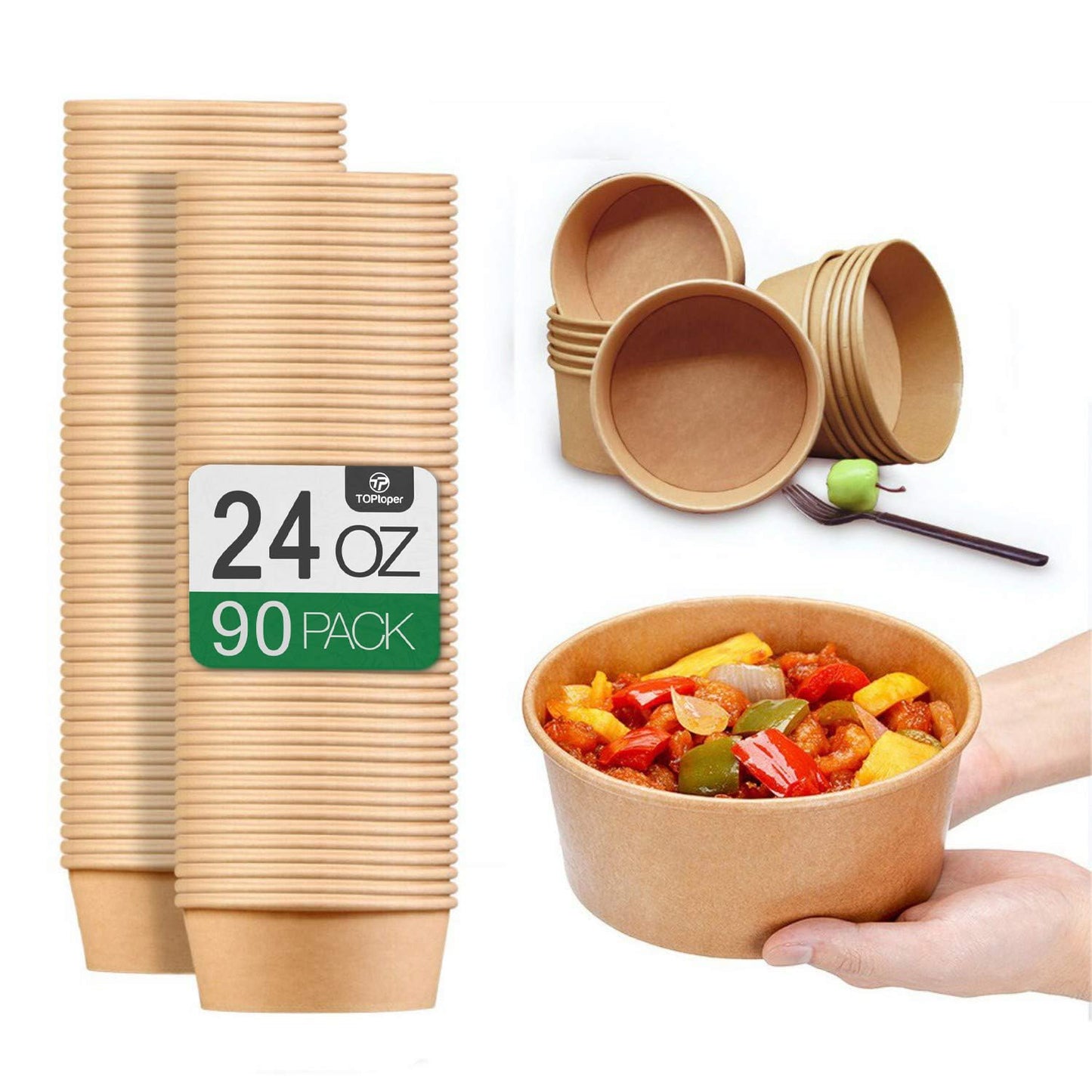 24 Oz Large Paper Bowls for Parties - 90 Pack Disposable Soup Bowls