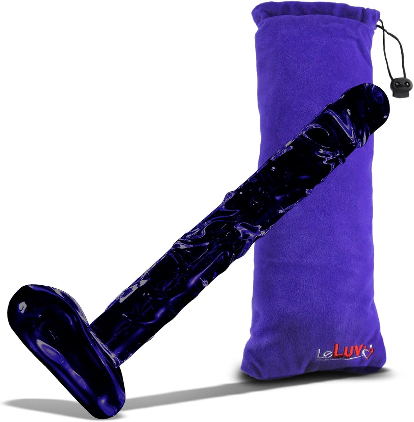 LeLuv Dildo 8in Glass Veiny Shaft with Balls and Pouch