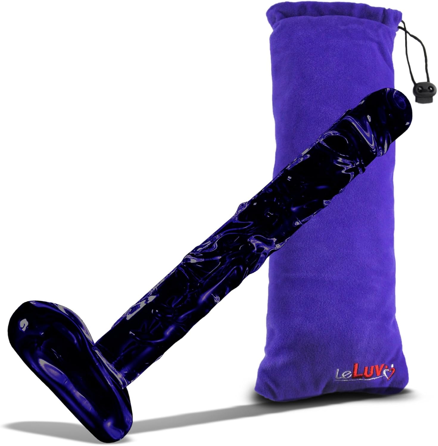 LeLuv Dildo 8in Glass Veiny Shaft with Balls and Pouch