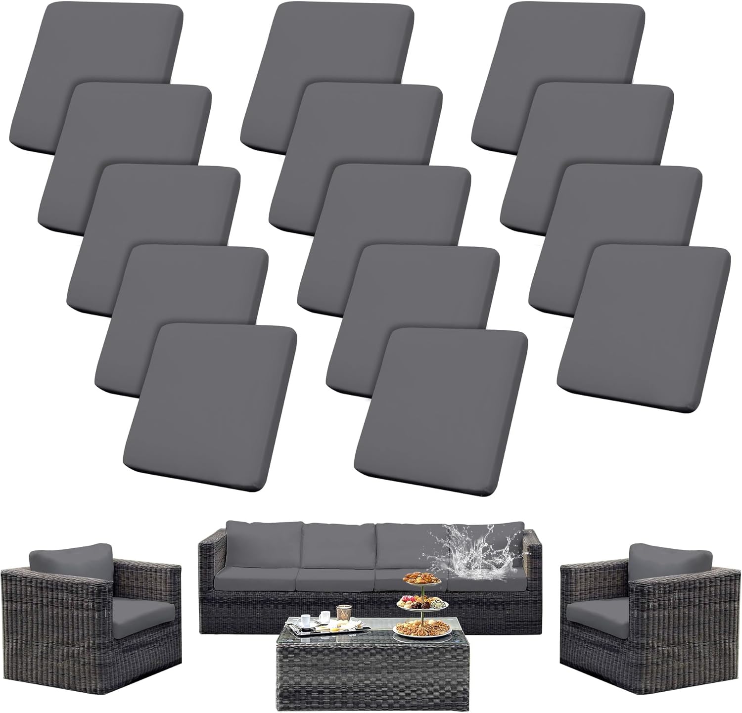14Pcs Waterproof Patio Cushion Covers for Outdoor Furniture