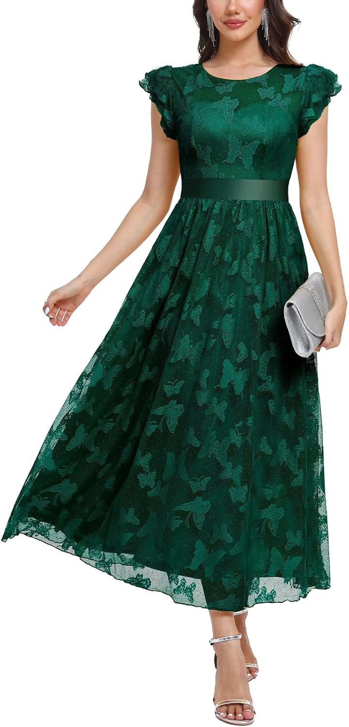 Women's Casual Tulle Midi Dress for Parties and Weddings