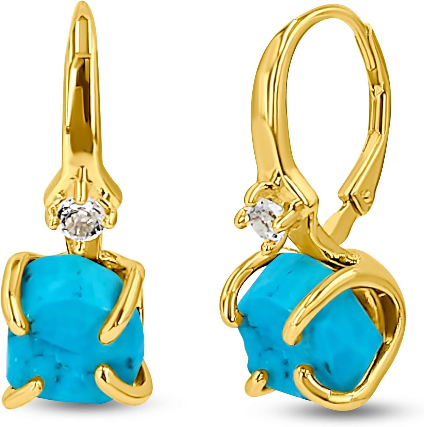 Real Raw Crystal Drop Earrings with Real Gold Birthstone Gift
