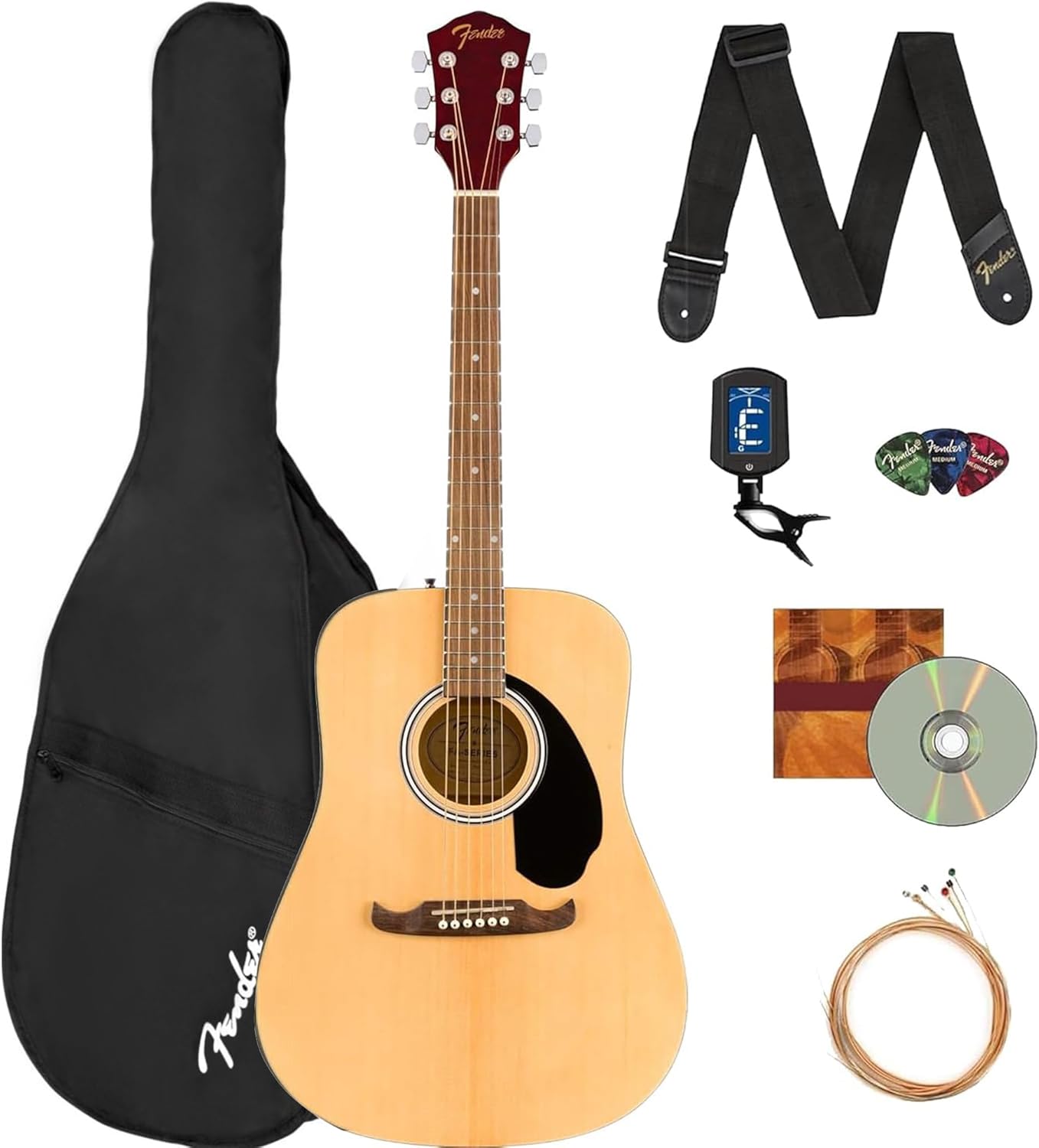 Fender FA-125 Dreadnought Acoustic Guitar - Natural Bundle: Everything You Need