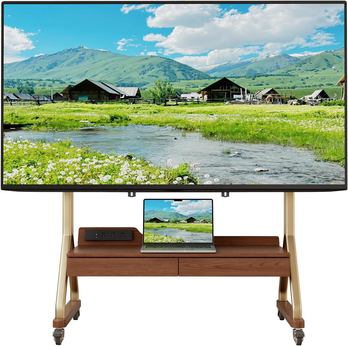 Mobile TV Stand: 300lbs Capacity, Adjustable Height, Modern Design