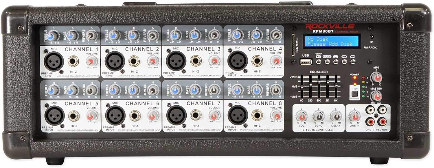 Rockville 8 Channel Mixer/Amplifier with 2400w Power & Bluetooth