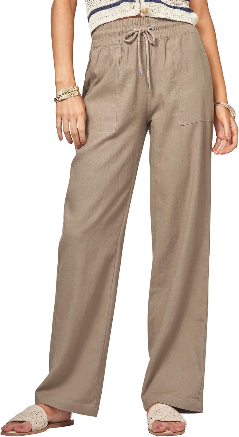Women Linen Pants Wide Leg Palazzo Pants with Pockets