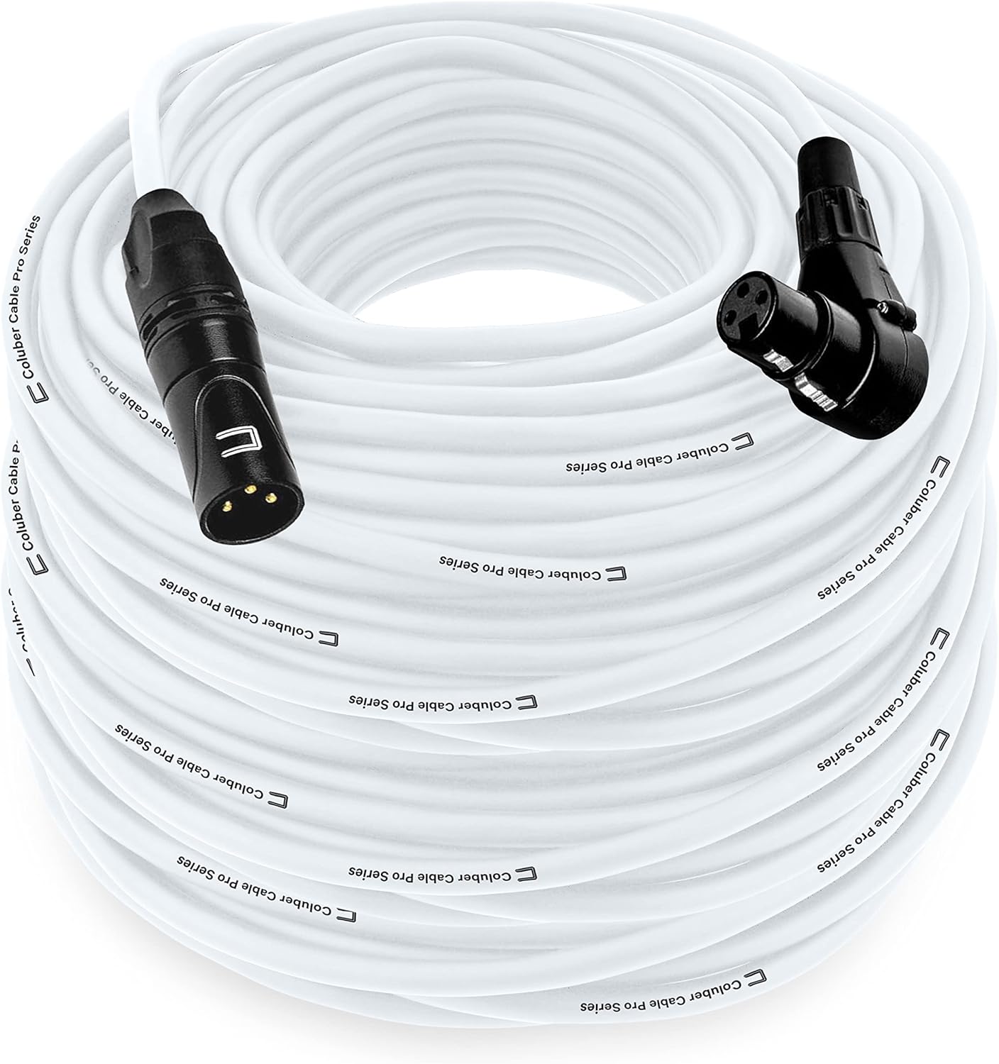 Balanced XLR Cable Male to Right Angle Female - 200 Feet White