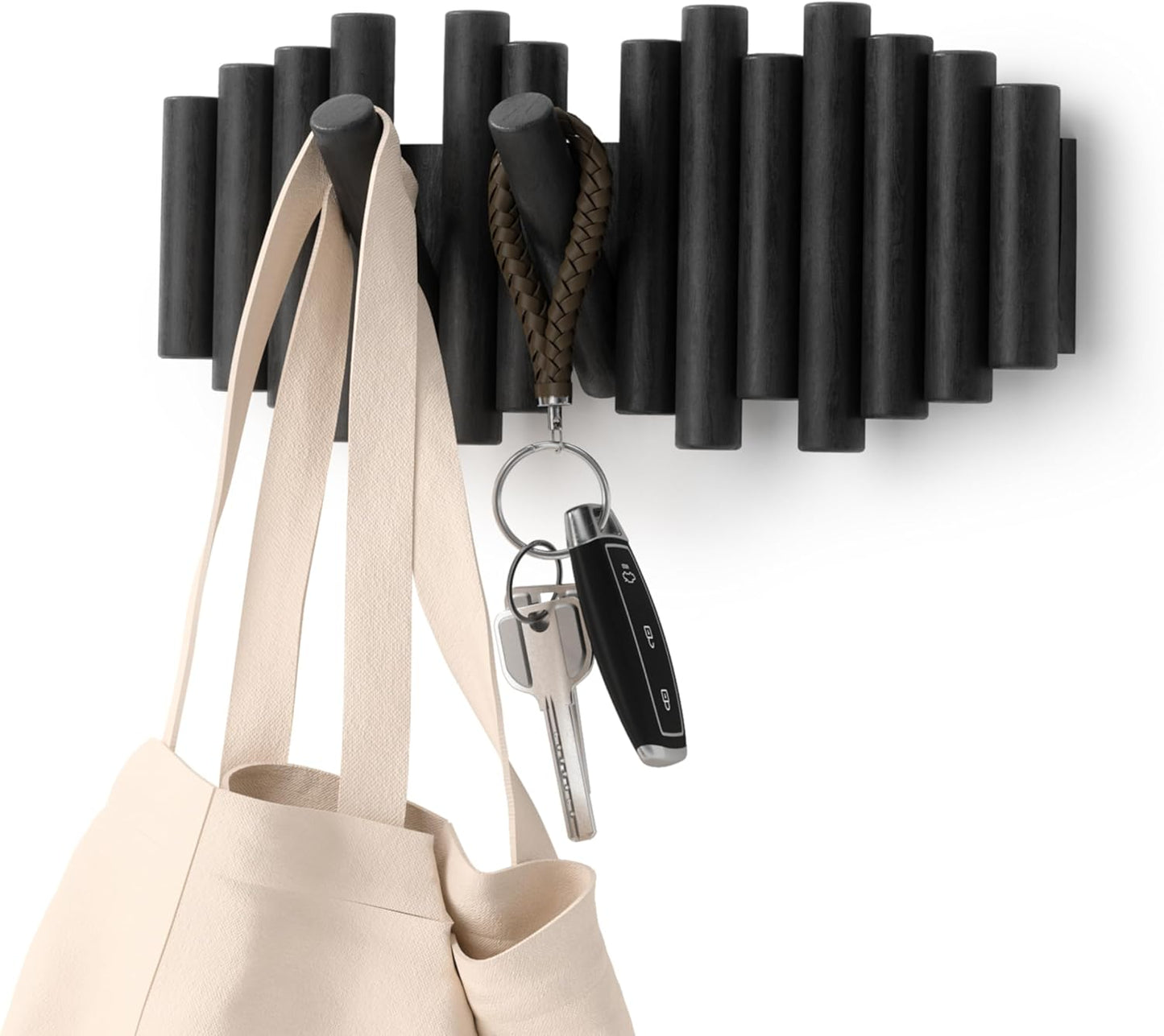 Umbra Picket Wall-Mounted Coat Rack with 5 Retractable Hooks
