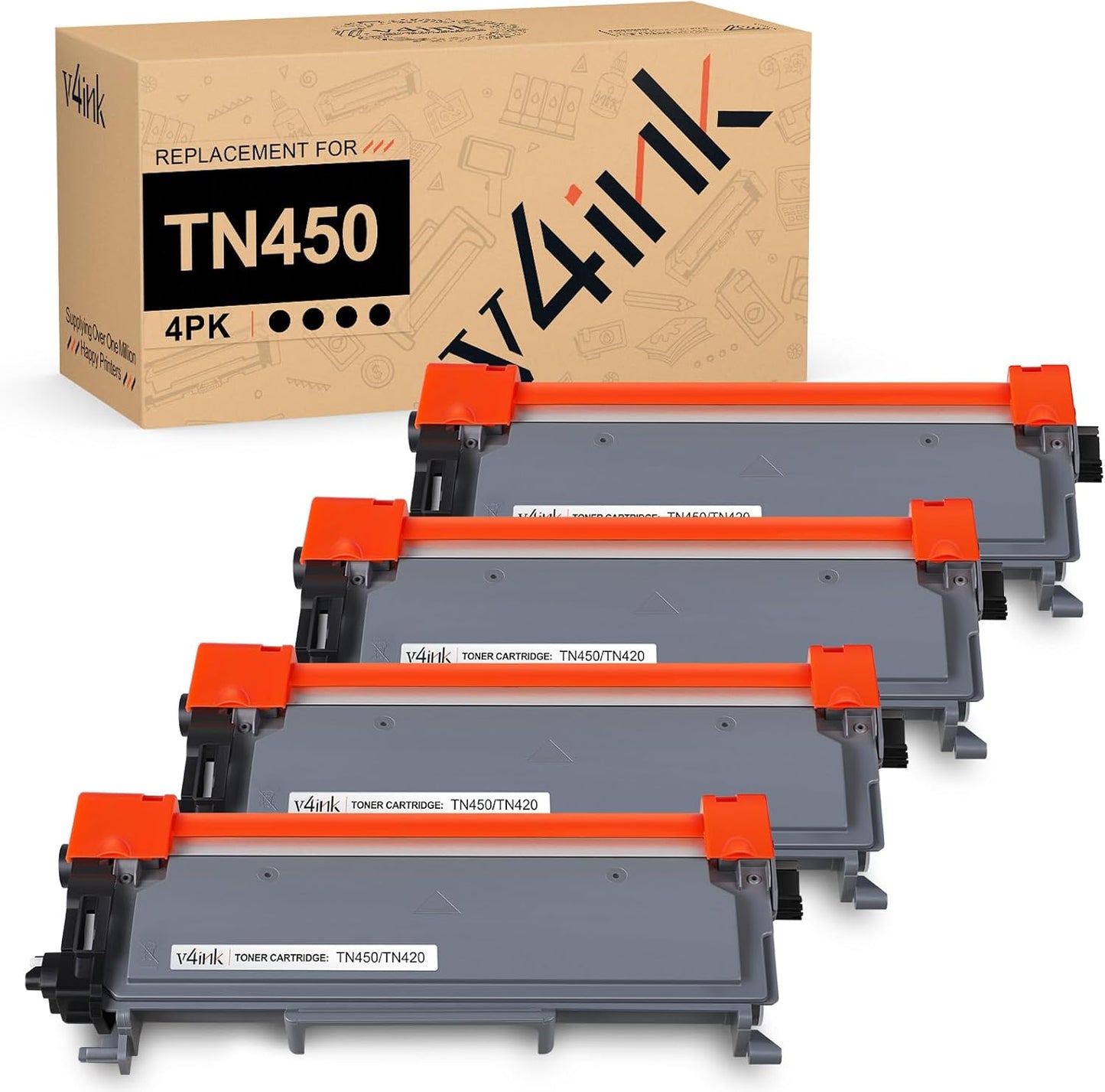 v4ink TN450 Toner Cartridge 4PK for Brother Printers High Yield