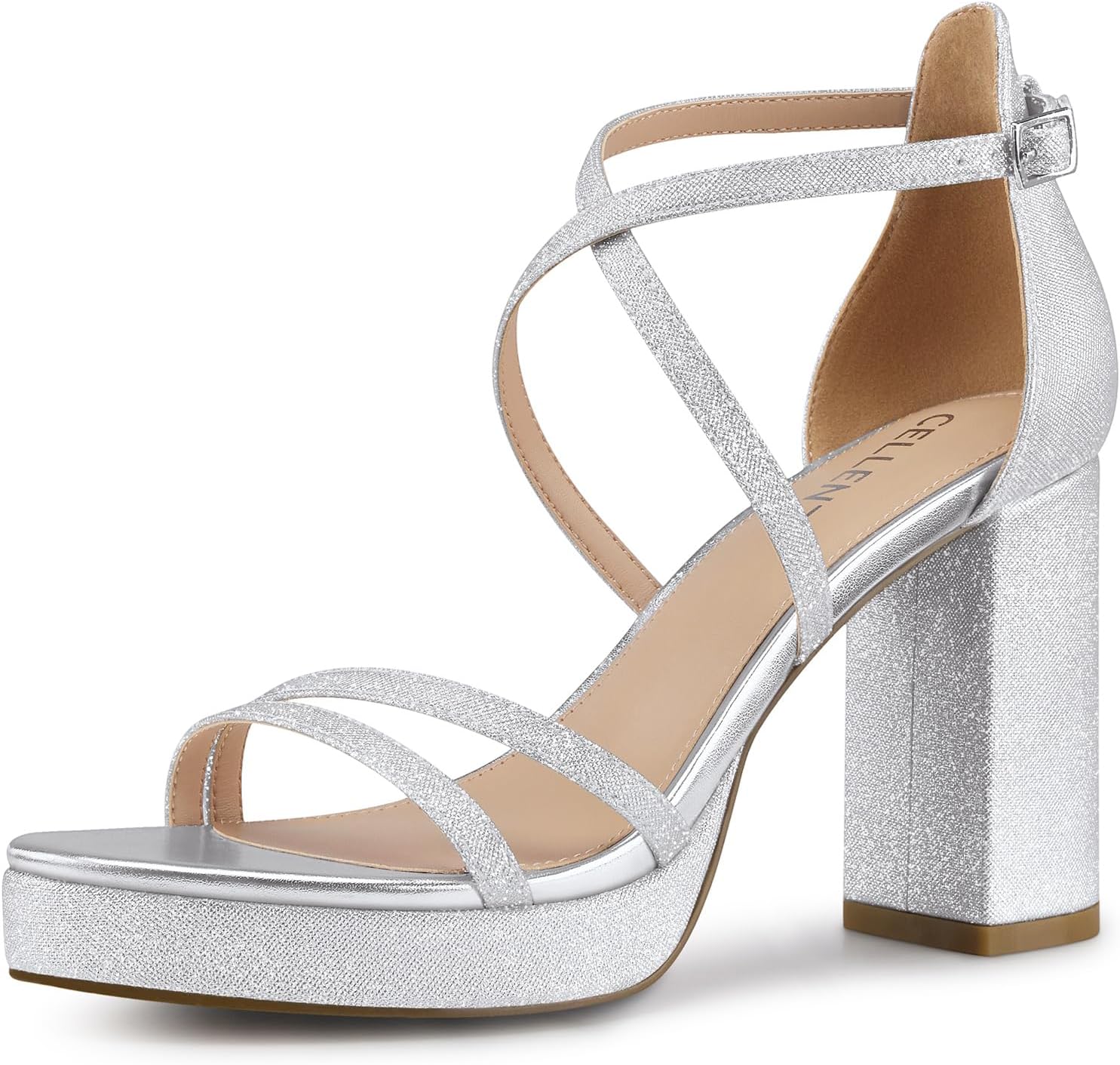 Women Strappy Platform Heels: 3.4 Inch Chunky Heeled Sandals