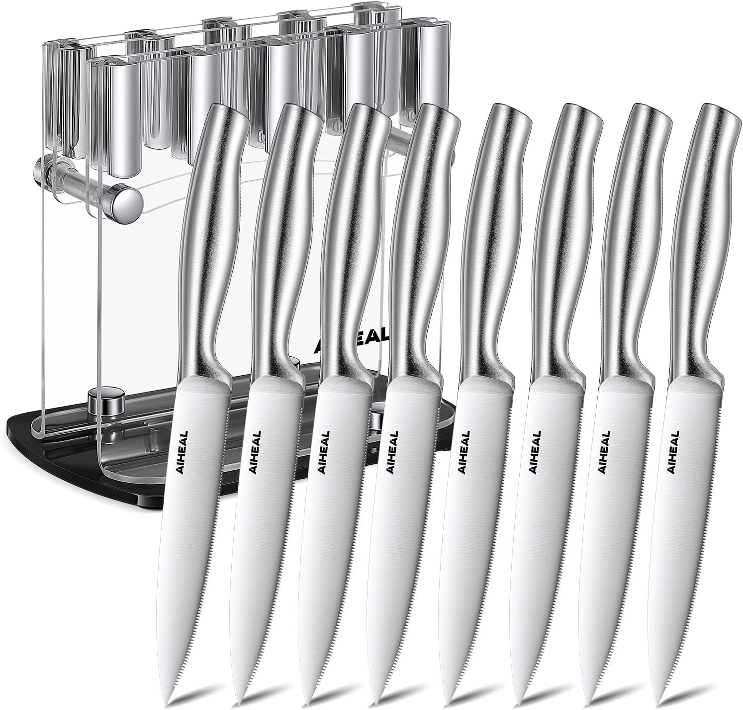 Aiheal Steak Knives Set of 8 with Acrylic Stand for Easy Storage