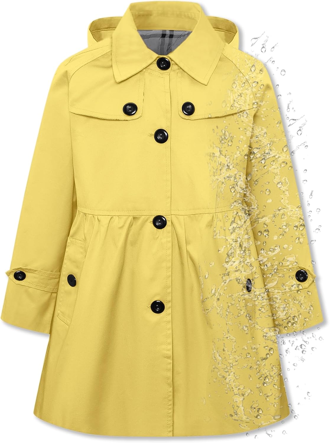 Lightweight Waterproof Hooded Trench Coat for Girls 2-14 Years