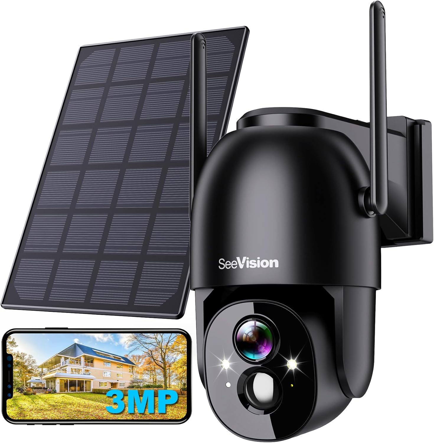 Wireless Solar Security Cam: 2K Color Night Vision & Spotlight, Motion Detection, 2-Way Talk