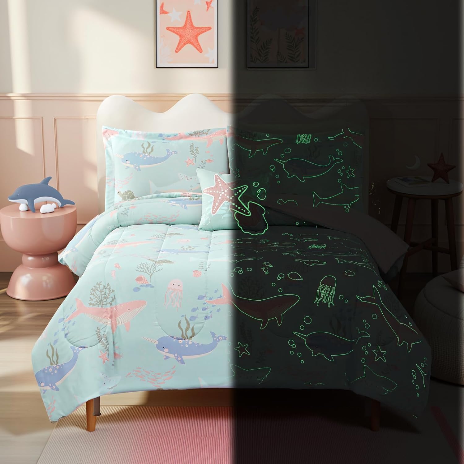 Glow in The Dark Kids Comforter Set Full Size for Girls