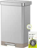 EKO Hudson Matte Stainless 13.2 Gallon Step Trash Can - Quiet Durable
