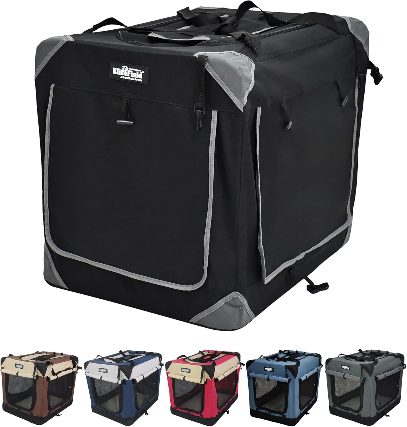 EliteField 30in Folding Soft Dog Crate with Curtains and Bed