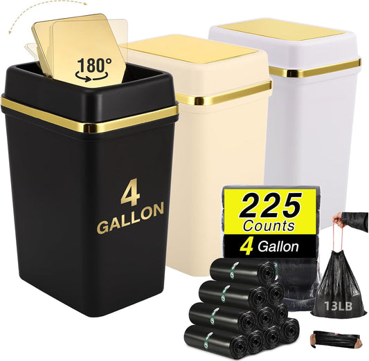 Bathroom Trash Can with Lid - 4 Gallon Small Trash Can