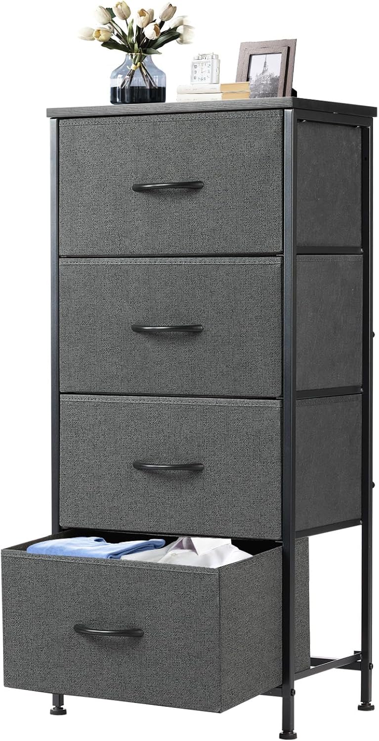 DUMOS Nightstand with 4 Drawers for Bedroom and Living Room
