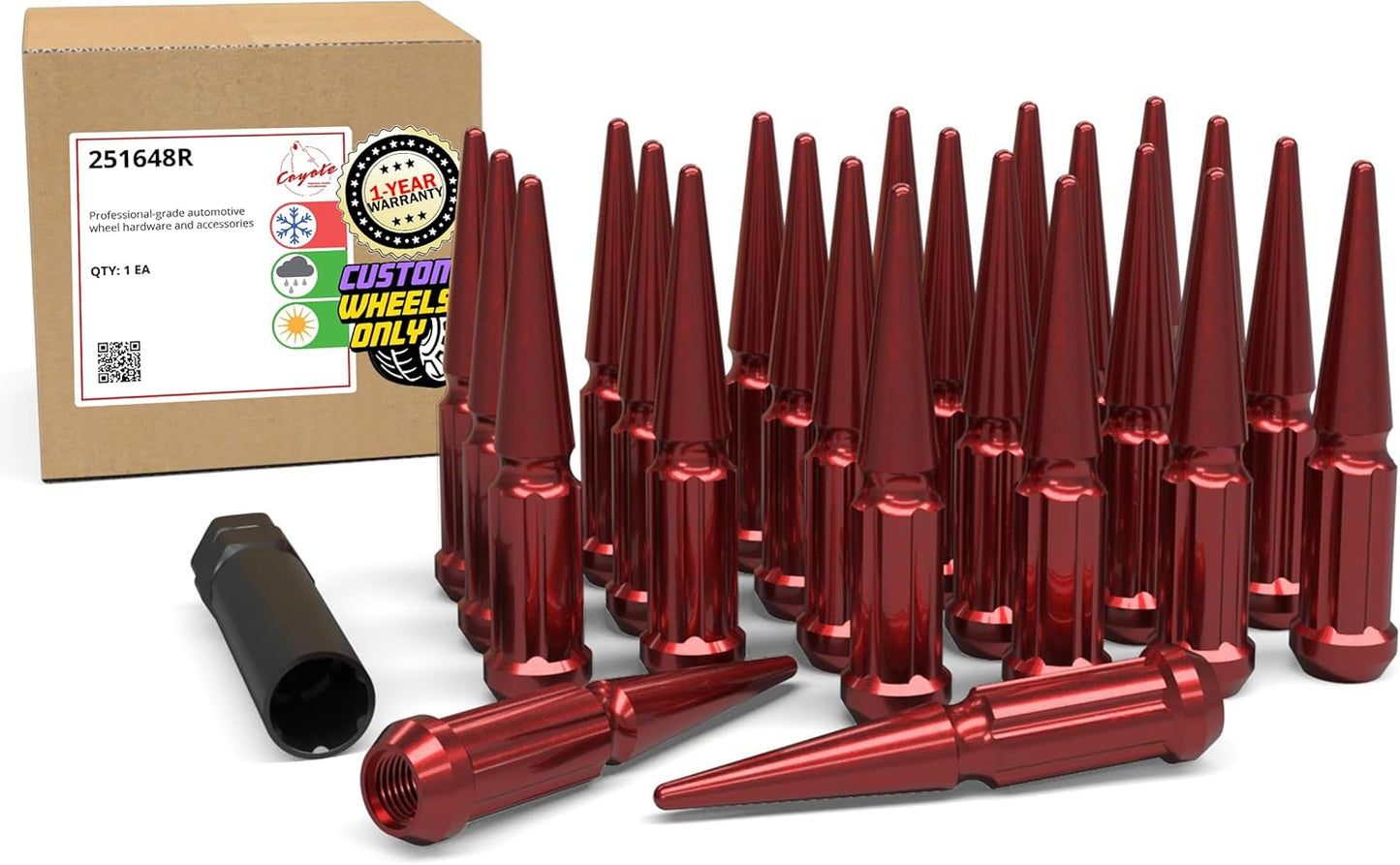 24 Pcs M14x1.5 Spiked Lug Nuts for Chevy, Ford, GMC, RAM