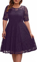 Women's Plus Size Lace V Neck Midi Dress - Flattering Semi Formal Fit