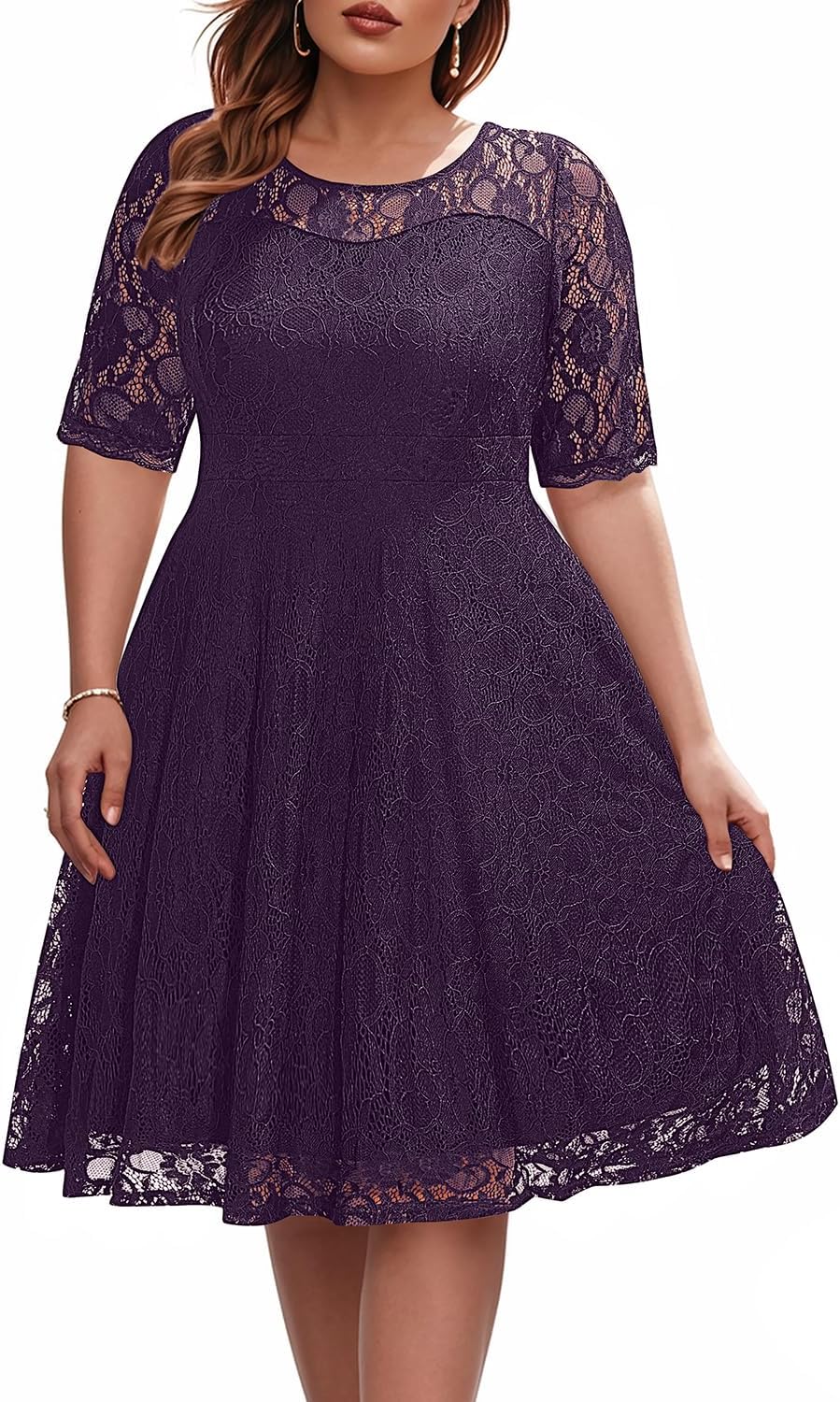 Plus Size Lace Midi Dress for Wedding Guest and Parties