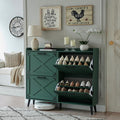 Green Farmhouse Shoe Storage Cabinet with 4 Flip Drawers - Slim