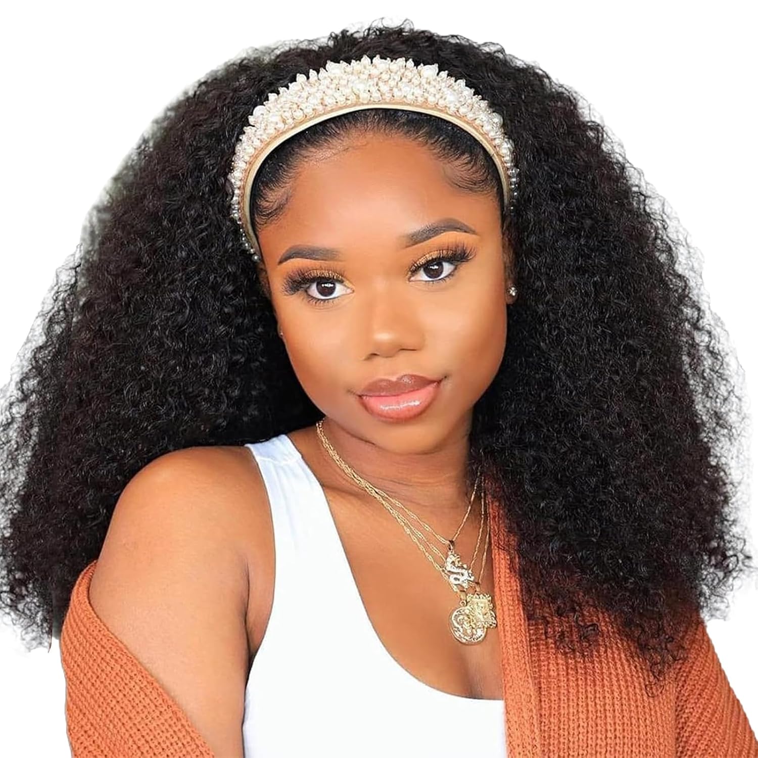 Kinky Curly 18 Inch Headband Wig for Black Women - Natural Look
