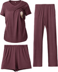 3 Piece Women's Maternity Nursing Pajamas Set V Neck - Nursing PJs