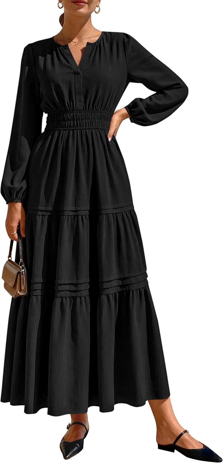 Elegant Maxi Dresses for Women with Pockets and Long Sleeves