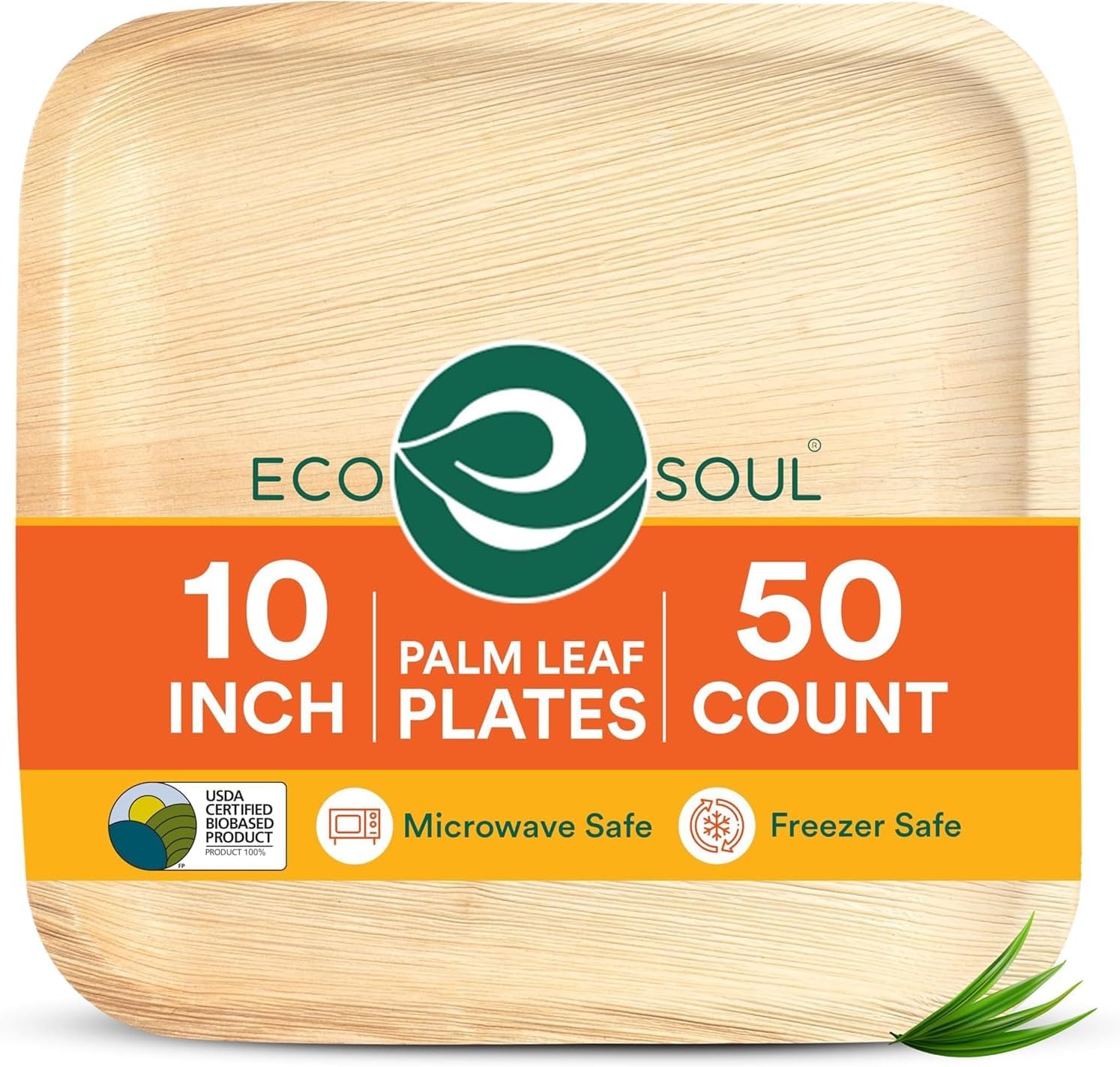 ECO SOUL Compostable 10 Inch Palm Leaf Square Plates for Events