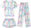 Girls 3-Piece Pajama Set Short Sleeve Sleepwear - Soft Summer PJs
