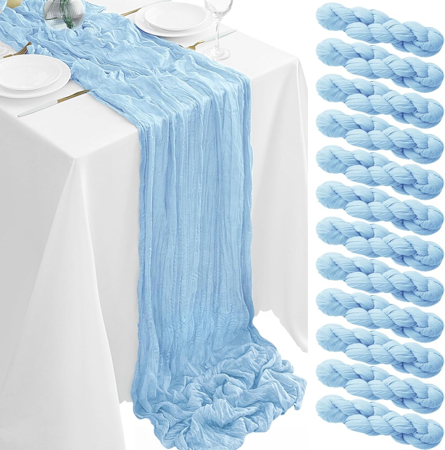 12Pack Baby Blue Cheesecloth Table Runner for Elegant Events