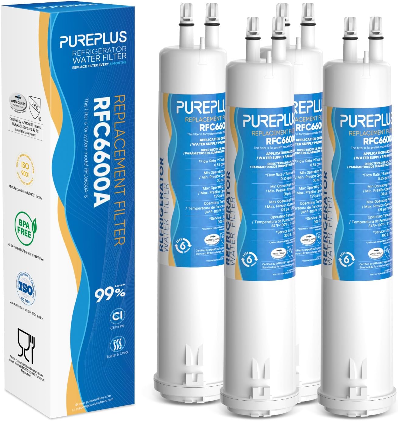 PUREPLUS Refrigerator Water Filter 4Pack for Clean Drinking Water