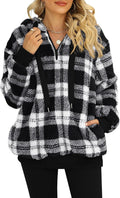 Nirovien Womens Sherpa Pullover Oversized Fuzzy Hoodie - Cozy Plaid up
