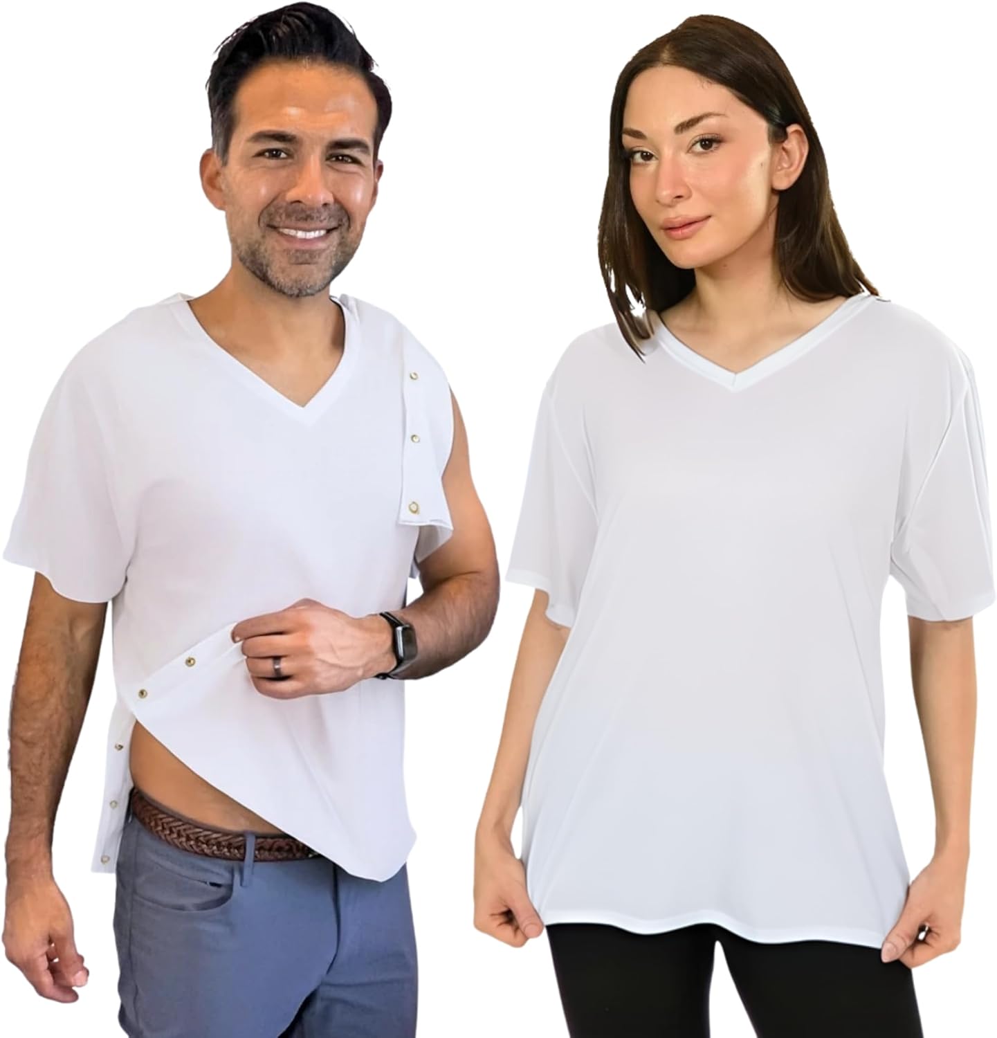 Post Surgery V Neck Dual Access Snap Shirt for Recovery Comfort