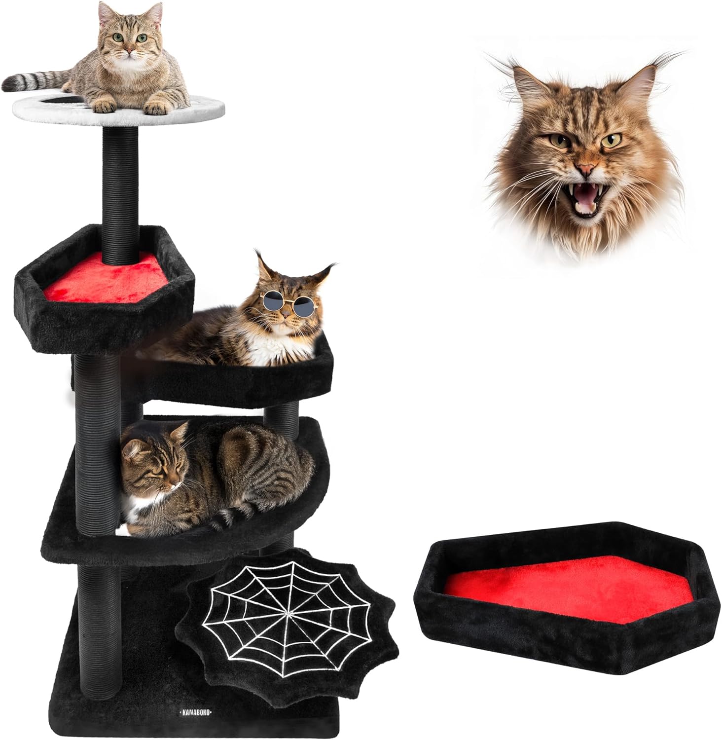 Gothic Cat Tree with Coffin Bed for Large Cats, 46.9 in Black