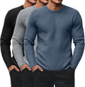 Men's Waffle Long Sleeve Thermal 3-Pack - Breathable Crew Neck