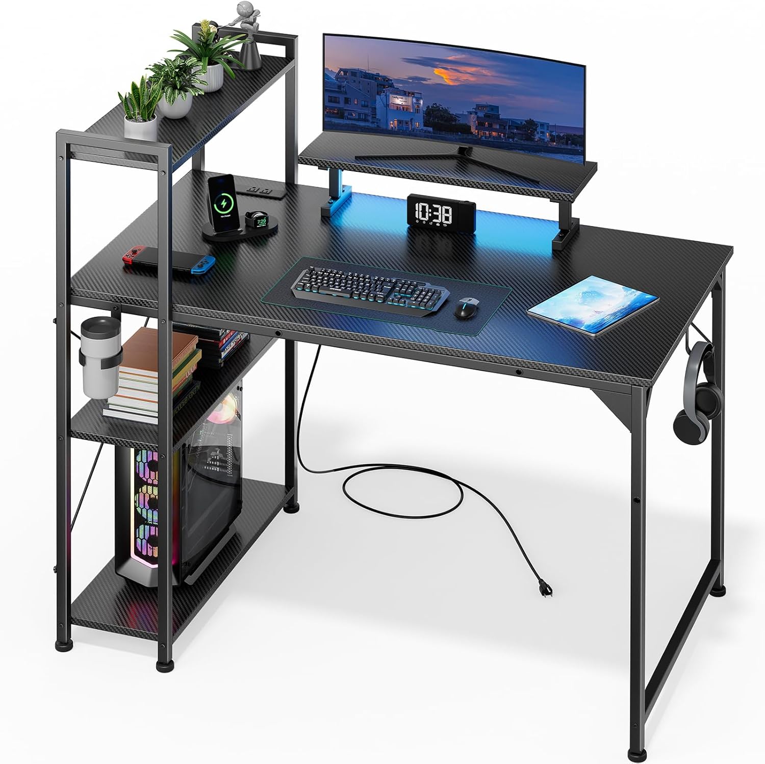 DOMICON Gaming Desk with LED Light & Storage