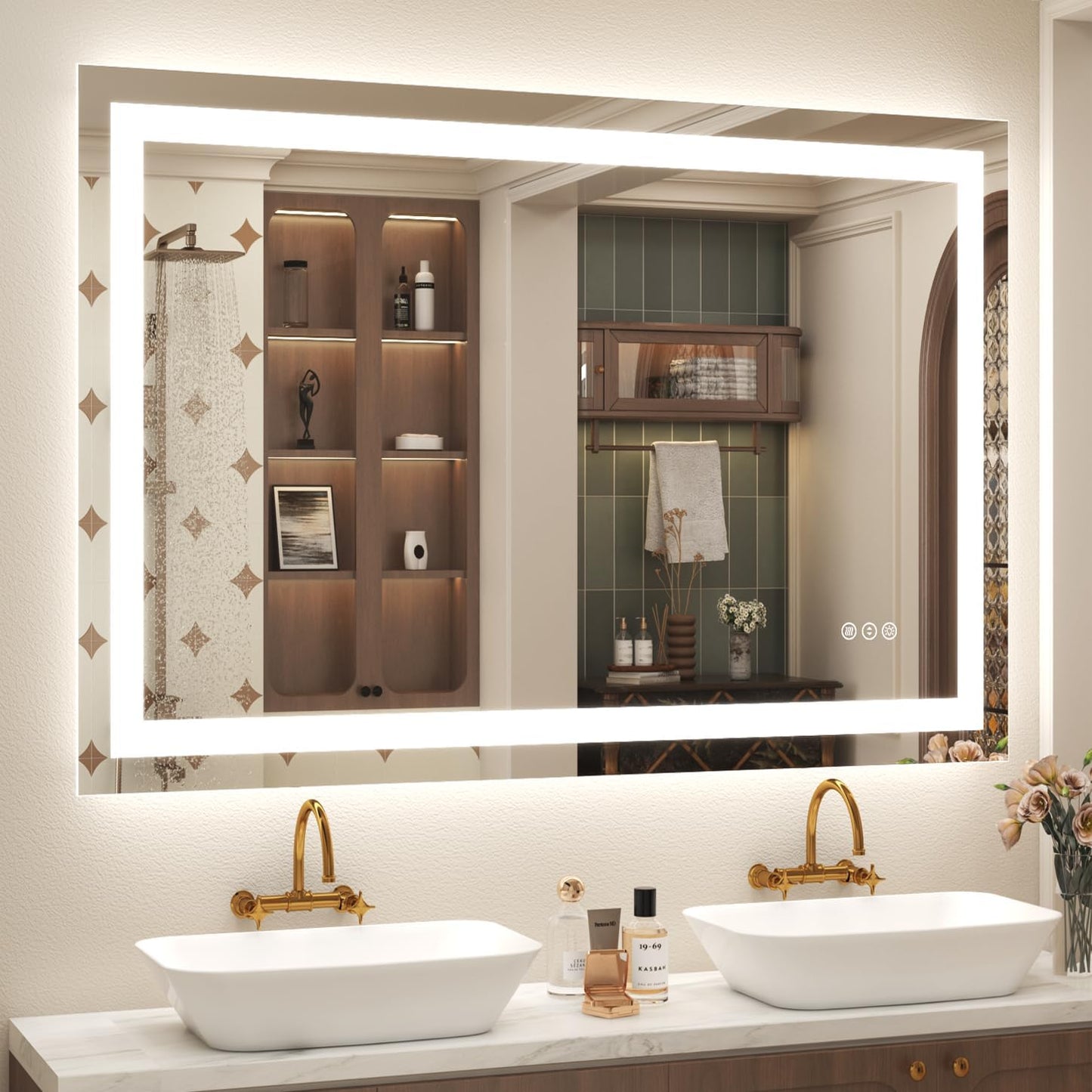 48x 30 LED Lighted Bathroom Mirror with Dimmable Defogger