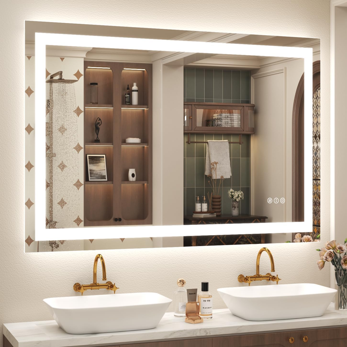 48x 30 LED Lighted Bathroom Mirror with Dimmable Defogger