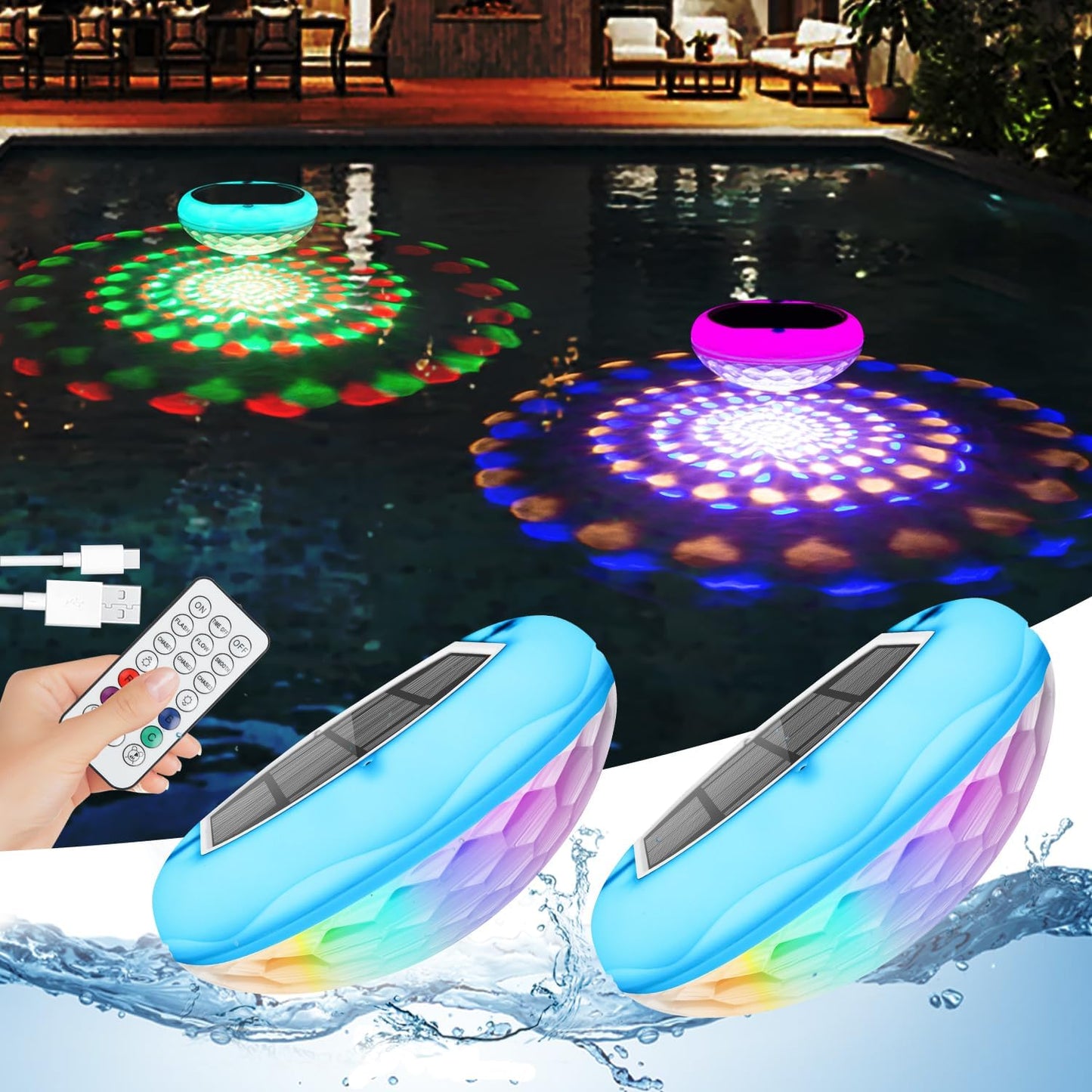 Solar Floating Pool Lights with Remote - 6.69 Inch RGB Glow