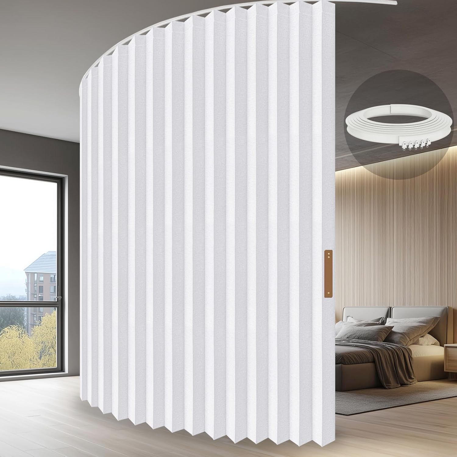 Hanging Accordion Room Divider with Track System for Privacy