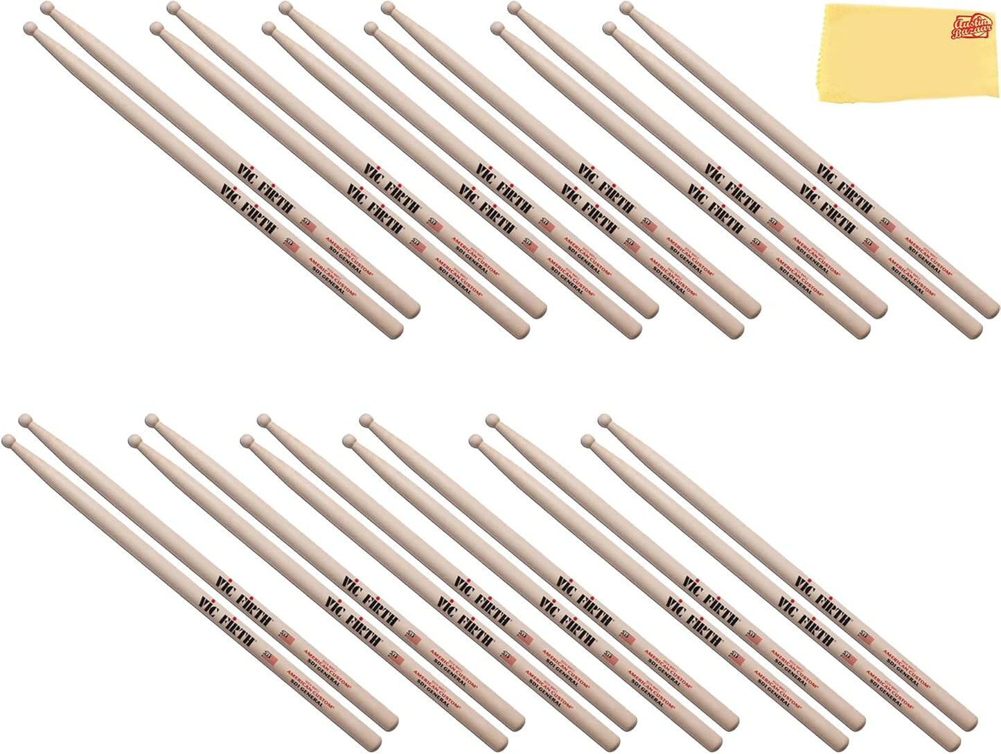 Vic Firth SD1 General Drumsticks 12-Pack Bundle with Cloth