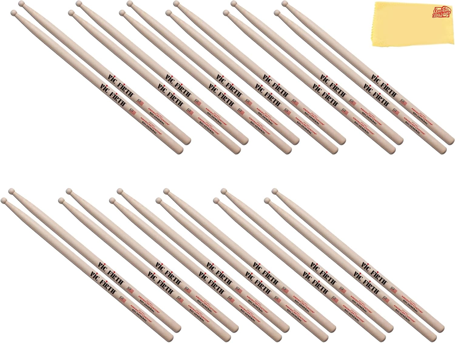 Vic Firth SD1 General Drumsticks 12-Pack Bundle with Cloth
